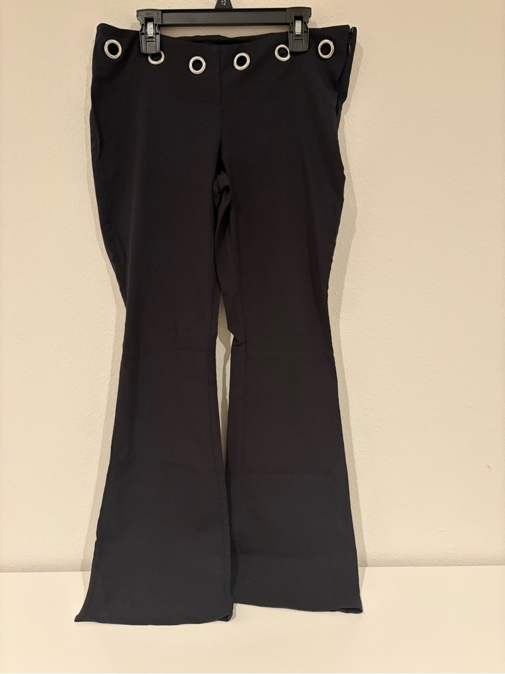 Kimchi Blue Black Flared Pants with Silver Eyelet Trim Low Rise 90s